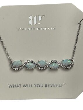Bomb Party October “Tell Me in Sparkle” Rhodium/Milky White Opal NEW